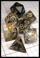 Dice : Dice - Dice Sets - Unknown Clear with Black Swirl and Gold Numerals - JA Collection Apr 2024